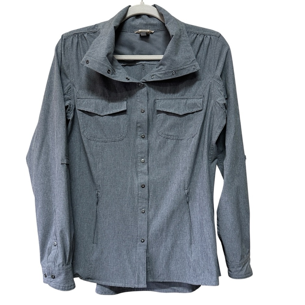 Duluth Trading Sol Survivor Sun Protection Shirt in Gray Stripe, Size Small